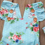 Baby Girl Clothes Bodysuits Floral Baby Girls Bodysuit One-piece Blue Sunsuit Headband Children Clothing 0-24M