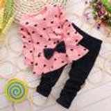 Baby Girl 2PCS Cloth Set Clothing Set T shirt + Pants Heart-shaped Print Bow Cute Children Cloth Suit Top