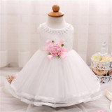 Baby Girl 1 Year Birthday Dress Toddler Girl Baptism Clothes Infant Party Dress White Pink Yellow Tutu Flower Baby Wedding Dress