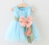 Baby Dresses for Girls Summer Cotton Baby Dress With Sashes 2017 Sleeveless Cute Solid Mesh Princess Dresses Baby Girl Clothing