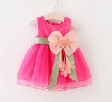 Baby Dresses for Girls Summer Cotton Baby Dress With Sashes 2017 Sleeveless Cute Solid Mesh Princess Dresses Baby Girl Clothing