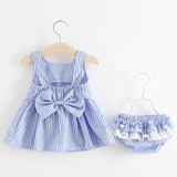 Baby Dress Girls Summer Lace Dress Bow Stripe Newborn Baby Clothing Sets Dresses For Girls Clothes+Underwear Vestidos Dress