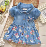 Baby Dress Girls Denim Summer Vestido Infantil Cotton Bow Clothing Flower Print Baby Dresses For Girls Fashion Children's Dress