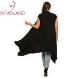 IN'VOLAND Women's Cardigan Plus Size Sleeveless Solid Draped Open Front Asymmetrical Summer Autumn Over Hip Long Cardigan