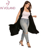 IN'VOLAND Women's Cardigan Plus Size Sleeveless Solid Draped Open Front Asymmetrical Summer Autumn Over Hip Long Cardigan