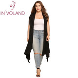 IN'VOLAND Women's Cardigan Plus Size Sleeveless Solid Draped Open Front Asymmetrical Summer Autumn Over Hip Long Cardigan