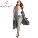 IN'VOLAND Women's Cardigan Plus Size Sleeveless Solid Draped Open Front Asymmetrical Summer Autumn Over Hip Long Cardigan
