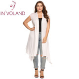 IN'VOLAND Women's Cardigan Plus Size Sleeveless Solid Draped Open Front Asymmetrical Summer Autumn Over Hip Long Cardigan