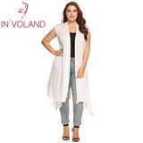 IN'VOLAND Women's Cardigan Plus Size Sleeveless Solid Draped Open Front Asymmetrical Summer Autumn Over Hip Long Cardigan