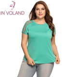 IN'VOLAND Women T-Shirts Tops Summer Fashion Plus Size O-Neck Short Sleeve Lace Patchwork Ladies Tshirt Female Tees Oversized