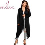 IN'VOLAND Women Cardigan Jacket Plus Size Autumn Open Front Solid Draped Lady Large Long Large Sweater Big Oversized L-5XL