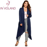 IN'VOLAND Women Cardigan Jacket Plus Size Autumn Open Front Solid Draped Lady Large Long Large Sweater Big Oversized L-5XL