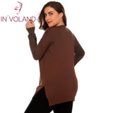 IN'VOLAND Women Basic Sweater Tops Plus Size L-4XL Spring Autumn Casual V-Neck Loose Large Long Sleeve Solid Pullovers Big Size