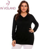 IN'VOLAND Women Basic Sweater Tops Plus Size L-4XL Spring Autumn Casual V-Neck Loose Large Long Sleeve Solid Pullovers Big Size