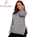 IN'VOLAND Women Basic Sweater Tops Plus Size L-4XL Spring Autumn Casual V-Neck Loose Large Long Sleeve Solid Pullovers Big Size