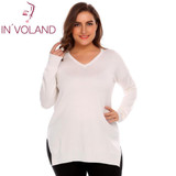 IN'VOLAND Women Basic Sweater Tops Plus Size L-4XL Spring Autumn Casual V-Neck Loose Large Long Sleeve Solid Pullovers Big Size