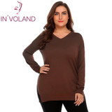 IN'VOLAND Women Basic Sweater Tops Plus Size L-4XL Spring Autumn Casual V-Neck Loose Large Long Sleeve Solid Pullovers Big Size