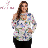 IN'VOLAND Plus Size M-3XL Women Chiffon Blouse Blusas Tops Autumn Spring V-Neck Long Sleeve Dot Floral Tie Shirt Female Pullover