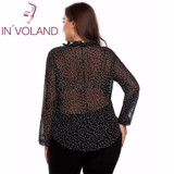 IN'VOLAND Plus Size M-3XL Women Chiffon Blouse Blusas Tops Autumn Spring V-Neck Long Sleeve Dot Floral Tie Shirt Female Pullover
