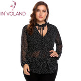 IN'VOLAND Plus Size M-3XL Women Chiffon Blouse Blusas Tops Autumn Spring V-Neck Long Sleeve Dot Floral Tie Shirt Female Pullover