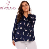 IN'VOLAND Large Size Women T-Shirts Tops L-4XL V-Neck Long Sleeve Oversized Pullover Floral Printed Loose Tees Tshirt Plus Size