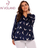 IN'VOLAND Large Size Women T-Shirts Tops L-4XL V-Neck Long Sleeve Oversized Pullover Floral Printed Loose Tees Tshirt Plus Size