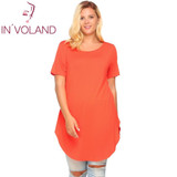 IN'VOLAND Casual T-Shirt Women Plus Size Summer Autumn Short Sleeve Solid Loose Pullovers Long Curved Hem Tshirt Tops Big Sized