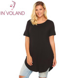 IN'VOLAND Casual T-Shirt Women Plus Size Summer Autumn Short Sleeve Solid Loose Pullovers Long Curved Hem Tshirt Tops Big Sized