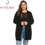 IN'VOLAND Big Size 5XL Women's Cardigan Jacket Autumn Open Front Solid Thin Knit Large Long Sweater Outwear Coat Tops Plus Size