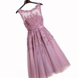 In Stock Short Prom Dresses Original Real Photo Vestido A-line Sleeveless Lace Applique Beading Banquet Party Gown Evening Dress