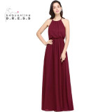 In Stock Robe de Soiree Burgundy Simple Evening Dresses Long 2017 Cheap Chiffon Formal Dress Party Gown Vestido de Festa