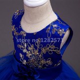 In Stock Royal Blue High Low Flower Girl Dresses 3-16Y First Holy Communion Dresses for Girls Tulle Beautiful vestido daminha