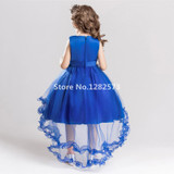 In Stock Royal Blue High Low Flower Girl Dresses 3-16Y First Holy Communion Dresses for Girls Tulle Beautiful vestido daminha