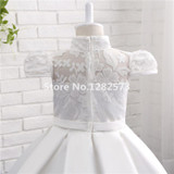 In Stock Ivory Satin Flower Girl Dresses 1-12Y Lace Cap Sleeve First Holy Communion Dress for Girls Ball Gown vestido daminha