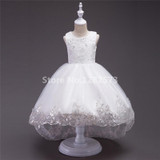 In Stock High Low Red Flower Girl Dresses Crystals 3-12Y Short First Holy Communion Dresses for Girls Bow Pink vestido daminha