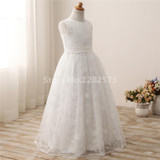 In Stock High Quality Embroidery Flower Girl Dresses 2-12Y White Long First Holy Communion Dresses for Girls vestido daminha
