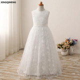 In Stock High Quality Embroidery Flower Girl Dresses 2-12Y White Long First Holy Communion Dresses for Girls vestido daminha