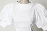 Puff Short Lantern Sleeve Blouse New Fashion Women Retro Back Buttons O-Neck Tops Female Vintage Cotton White Shirt