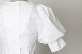 Puff Short Lantern Sleeve Blouse New Fashion Women Retro Back Buttons O-Neck Tops Female Vintage Cotton White Shirt