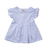 pudcoco summer pullover fashion striped new Cute Newborn Baby Kid Girl Striped Dress Ruffled Short Sleeve Infant 0-24M