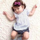 pudcoco summer pullover fashion striped new Cute Newborn Baby Kid Girl Striped Dress Ruffled Short Sleeve Infant 0-24M