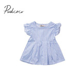 pudcoco summer pullover fashion striped new Cute Newborn Baby Kid Girl Striped Dress Ruffled Short Sleeve Infant 0-24M
