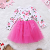 Pudcoco Princess Girl Dress Newborn Baby Girls Floral Dress Infant Baby Girls Tulle Dress Rose Red Long Sleeve Bowknot Clothes