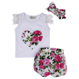 pudcoco newborn baby girl set floral love T-shirt tops+pants+headband 3pcs 2017 toddler baby girls summer clothing sets
