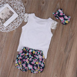 pudcoco newborn baby girl set floral love T-shirt tops+pants+headband 3pcs 2017 toddler baby girls summer clothing sets
