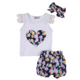 pudcoco newborn baby girl set floral love T-shirt tops+pants+headband 3pcs 2017 toddler baby girls summer clothing sets