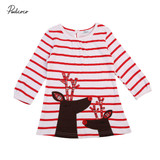 Pudcoco Fashion Baby Girls Clothes Christmas Xmas Cute Dresses Kids Girls Children's Striped Long Sleeve O-neck Dress