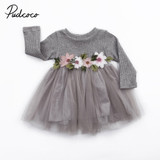 Pudcoco Cute Kids Baby Girls Outfits Long Sleeve Floral Princess Dress Pageant Casual Fashion Baby Girls Tulle Dress