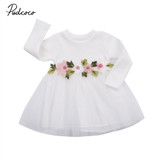 Pudcoco Cute Kids Baby Girls Outfits Long Sleeve Floral Princess Dress Pageant Casual Fashion Baby Girls Tulle Dress