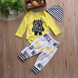 Pudcoco Bran Newborn Clothes Infant Kids Boy Girl Long Sleeve Cotton Romper Tops Long Pant Hat Outfit Toddler Kids Clothing Set